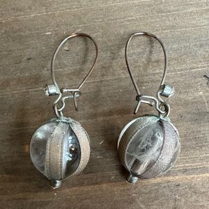 Handcrafted Metallic Gray Bead Drop Earrings - Unbranded